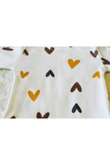 Kirazlı Organik Omuzdan 2’li Fitilli Kumaş Kız Bebek Çocuk Alt Üst Pijama Takımı Kahve Love - 0-3 Ay