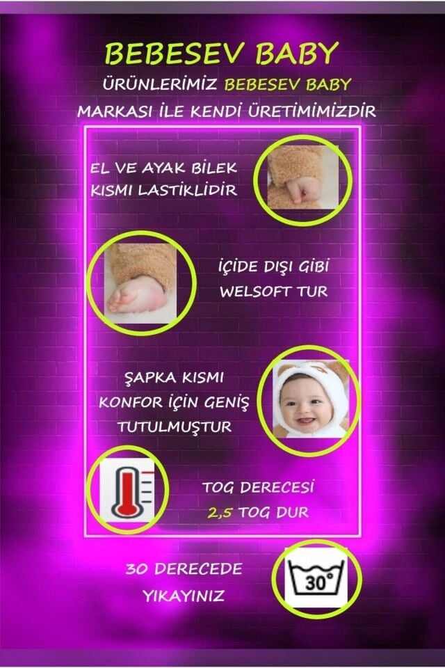 Unisex Bebek Sarı Peluş Tavşanlı Tulum Sarı- Beyaz - 6-12 Ay