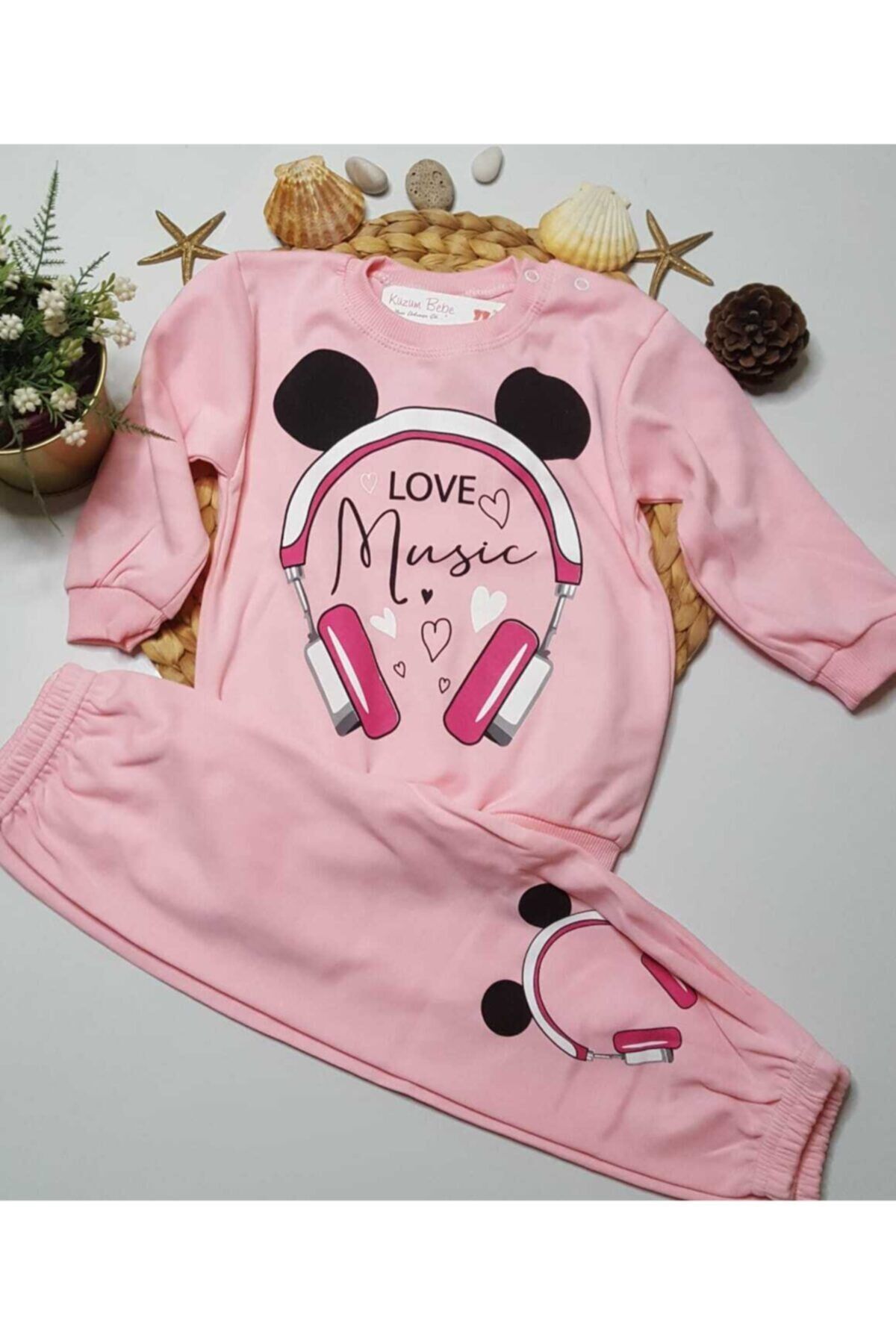 Çocuk Bebek Sweatshirt Alt 2'li Eşofman Takım Pembe - 1.5-2 Yaş