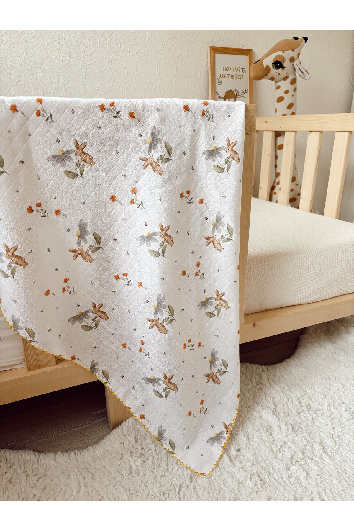 Çok Amaçlı Müslin Örtü 07- Papatya 80x90 Cm, Yeni Doğan, Müslin Battaniye, Müslin Bez