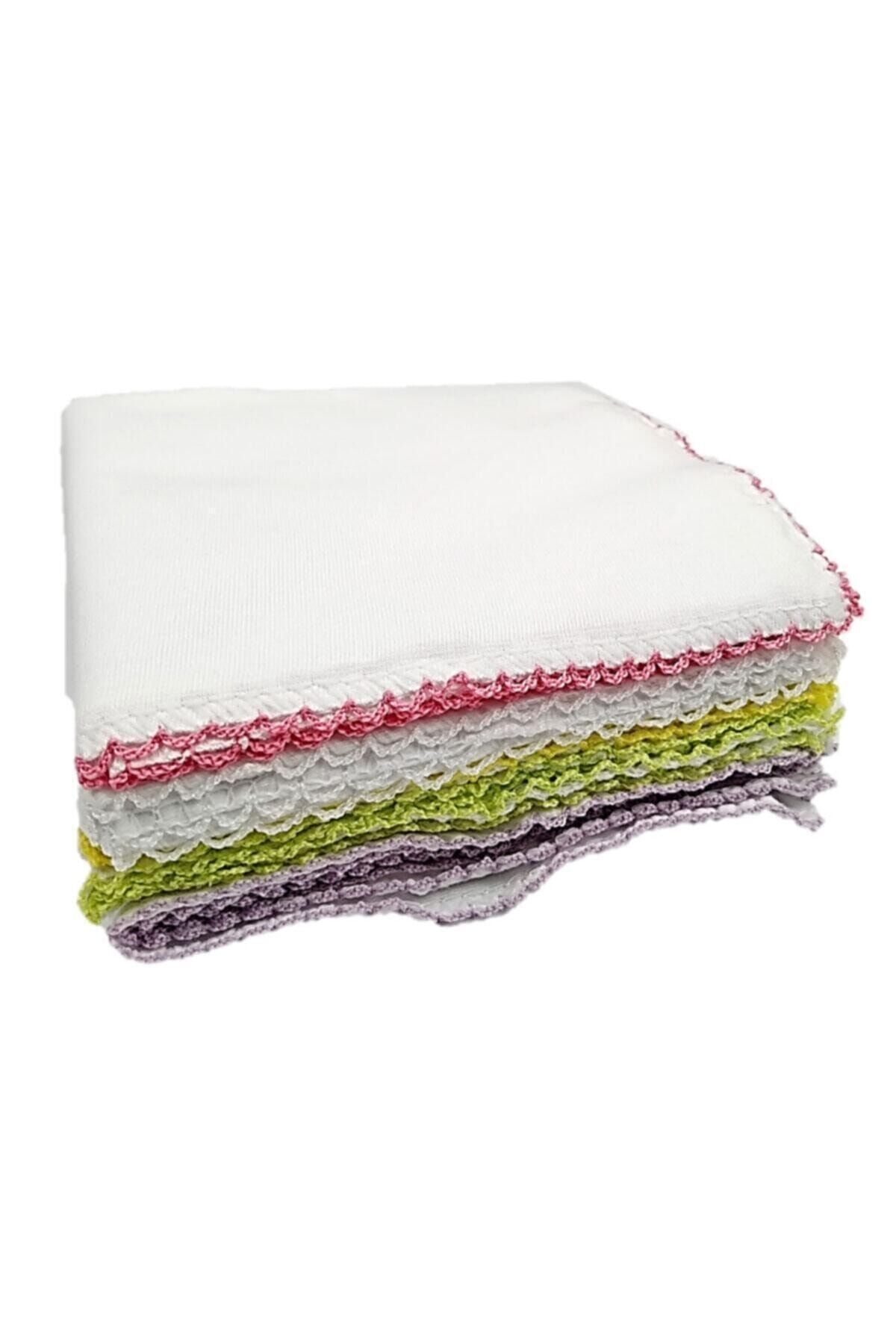 Penye Bebek Mendil 10 Adet Ebat 28x28 Cm Renkli Kenar Işlemeli