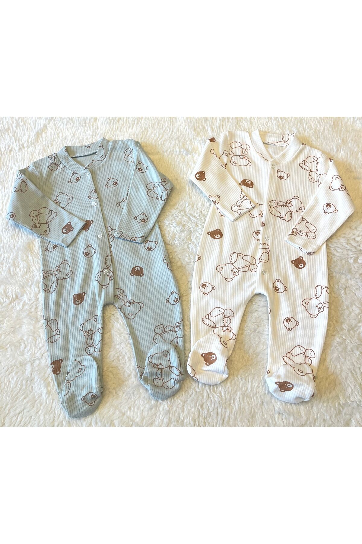 Yeşil Organik Kız Erkek Bebek Pamuk Kumaş Çıtçıtlı Tulum Yupi Yeşil-Ekru - 0-3 Ay