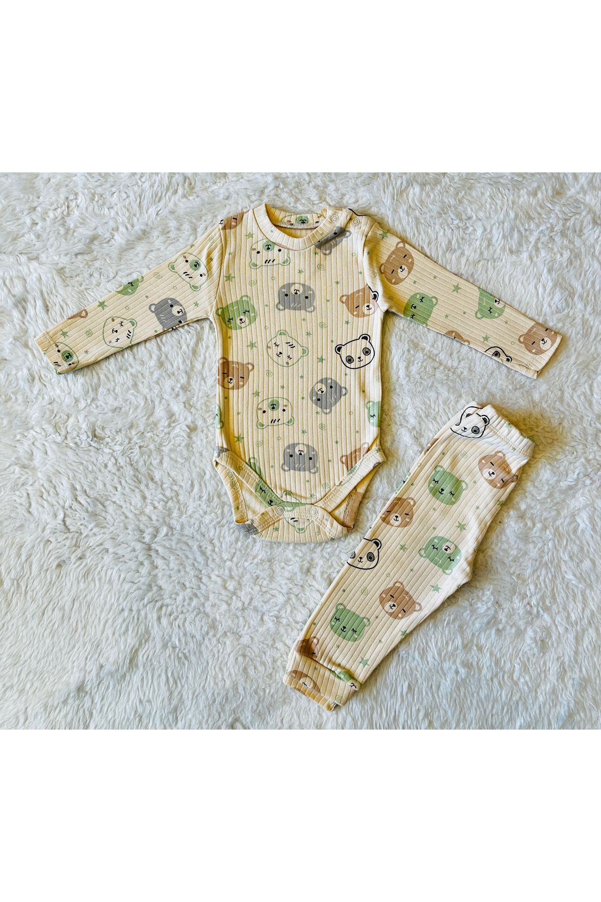 Mavi Baby Ayıcık Desenli 6 Parça Battaniyeli Yenidoğan Pamuk Takım Hastane Çıkışı Kafkas Gri Ayıcık - 3-6 Ay