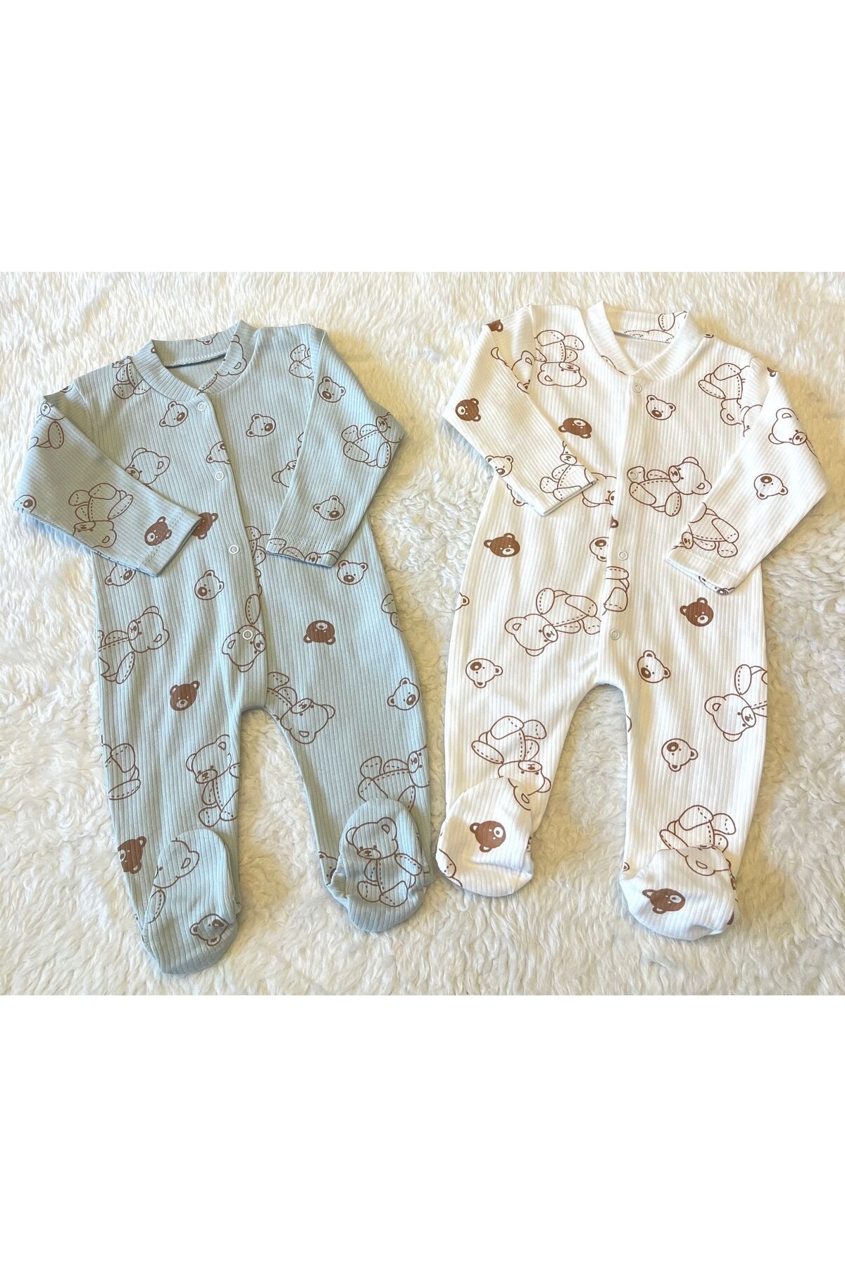 Yeşil Organik Kız Erkek Bebek Pamuk Kumaş Çıtçıtlı Tulum Yupi Yeşil-Ekru - 6-9 Ay