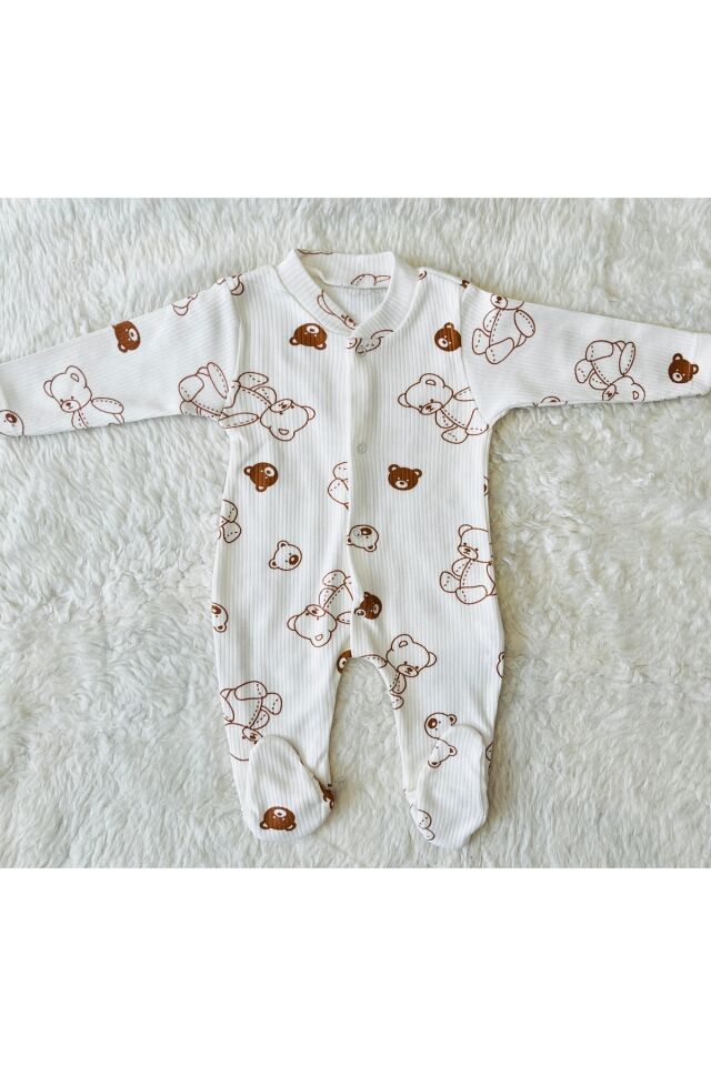 Yeşil Organik Kız Erkek Bebek Pamuk Kumaş Çıtçıtlı Tulum Yupi Yeşil-Ekru - 6-9 Ay
