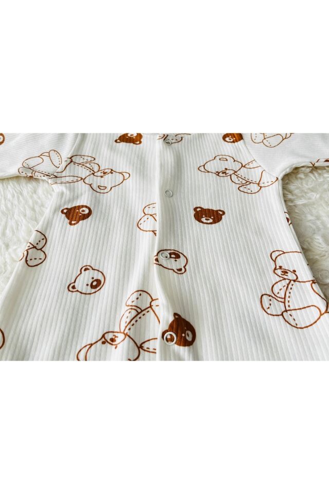 Yeşil Organik Kız Erkek Bebek Pamuk Kumaş Çıtçıtlı Tulum Yupi Yeşil-Ekru - 6-9 Ay
