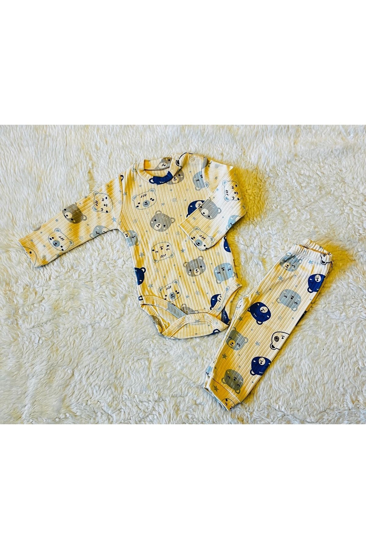 Mavi Baby Ayıcık Desenli 6 Parça Battaniyeli Yenidoğan Pamuk Takım Hastane Çıkışı Kafkas Mavi Ayıcık - 6-9 Ay