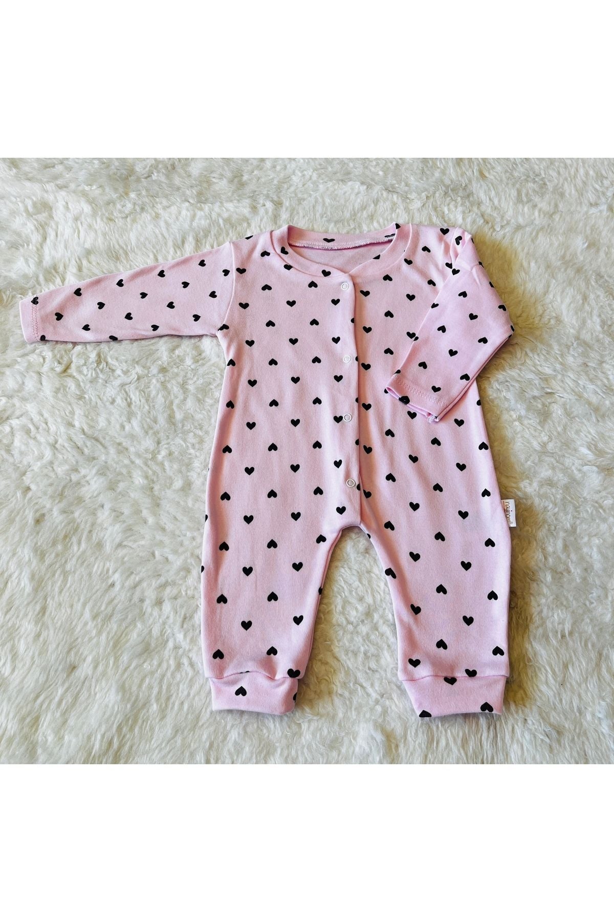Yeşil Organik Kız Erkek Bebek Pamuk Kumaş Çıtçıtlı Tulum Kalppembe - 1-2 Ay