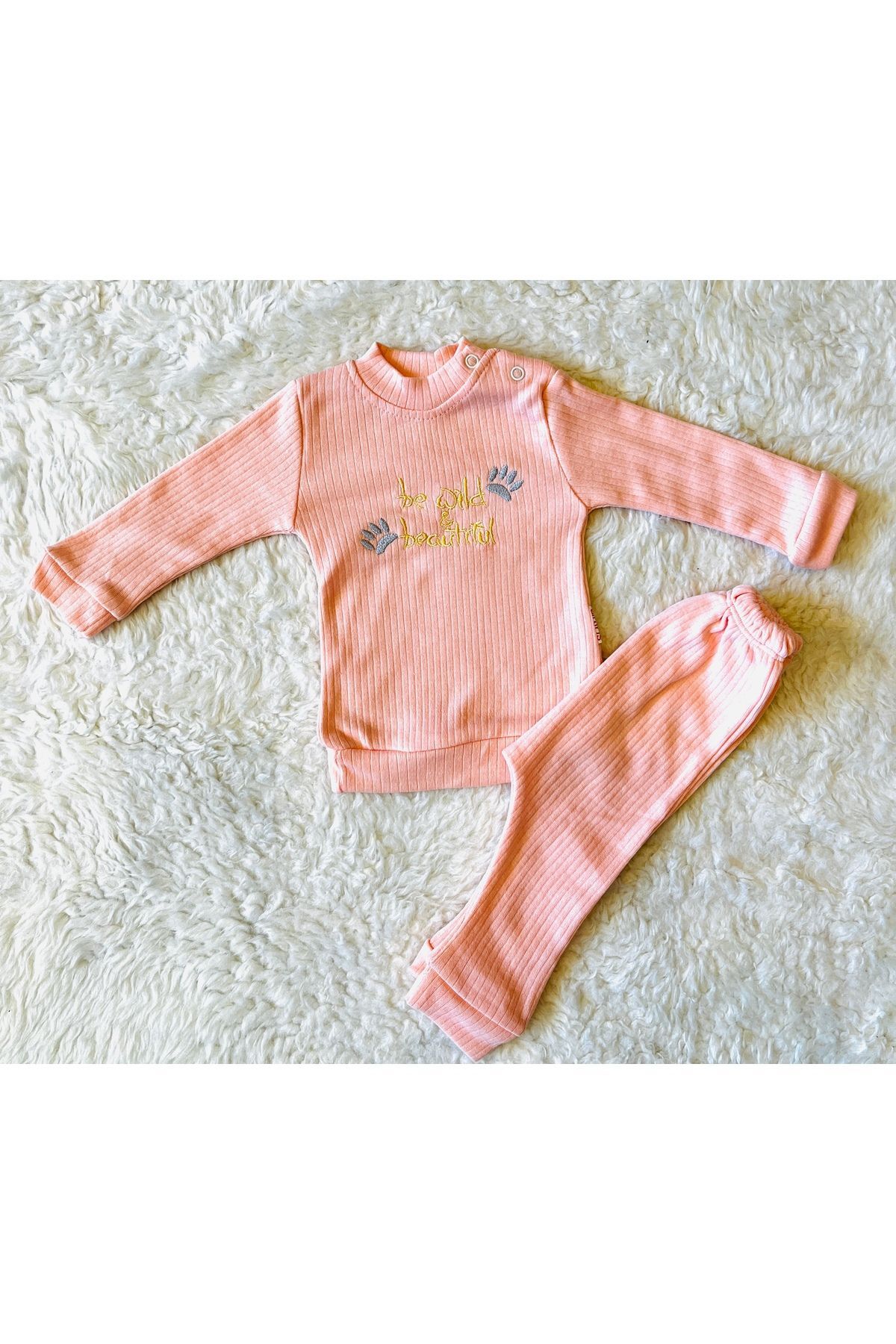 Mavi Baby Ayıcık Desenli 6 Parça Battaniyeli Yenidoğan Pamuk Takım Hastane Çıkışı Beautiful Somon - 6-9 Ay
