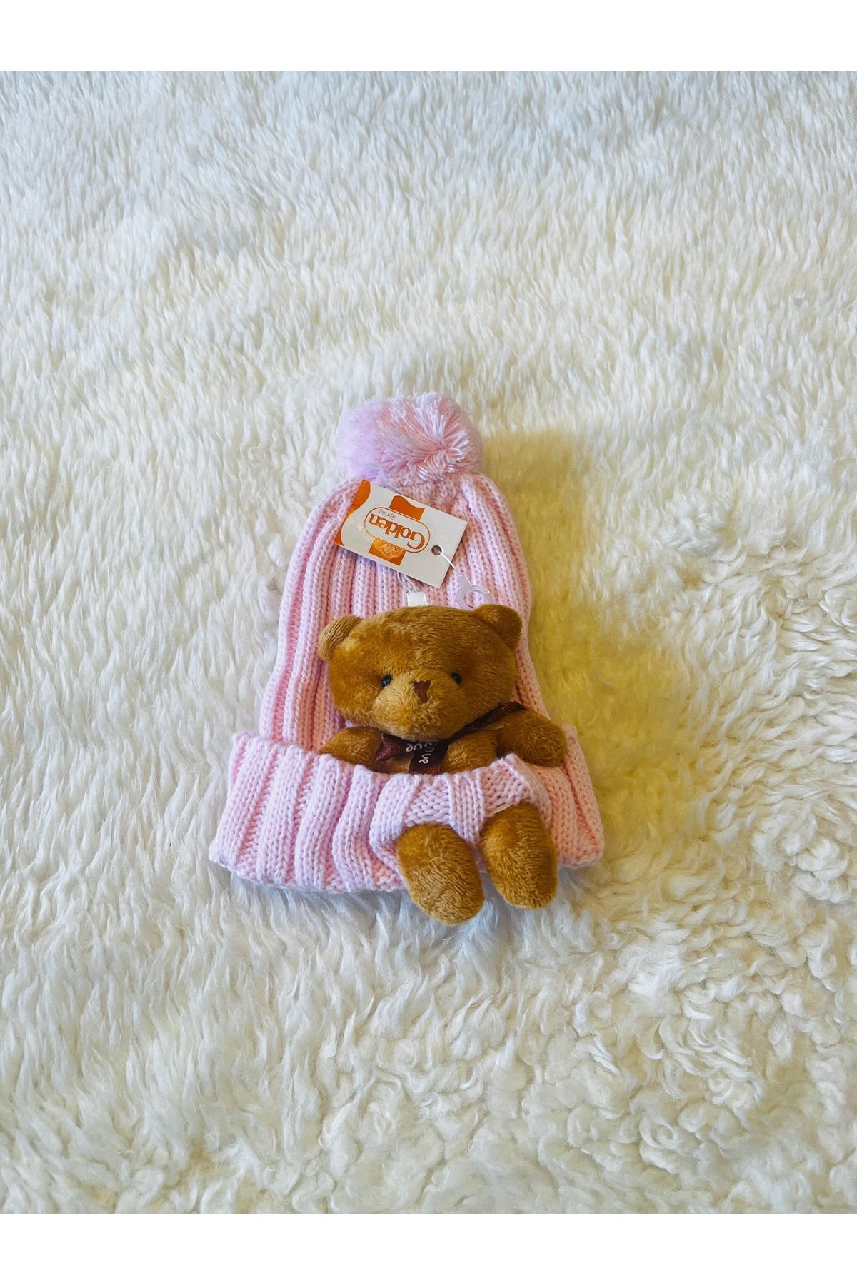 1-8 Yaşa Uyumlu Bebek Çocuk Yün Triko Şapka Bere Ponponlu-Ayıcıklı-Pembe - Standart