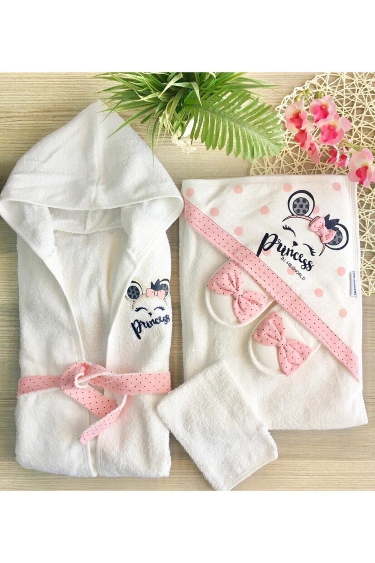 Prenses Bornoz Havlu Takım Pudra Pembe Pembe - 0-3 Yaş