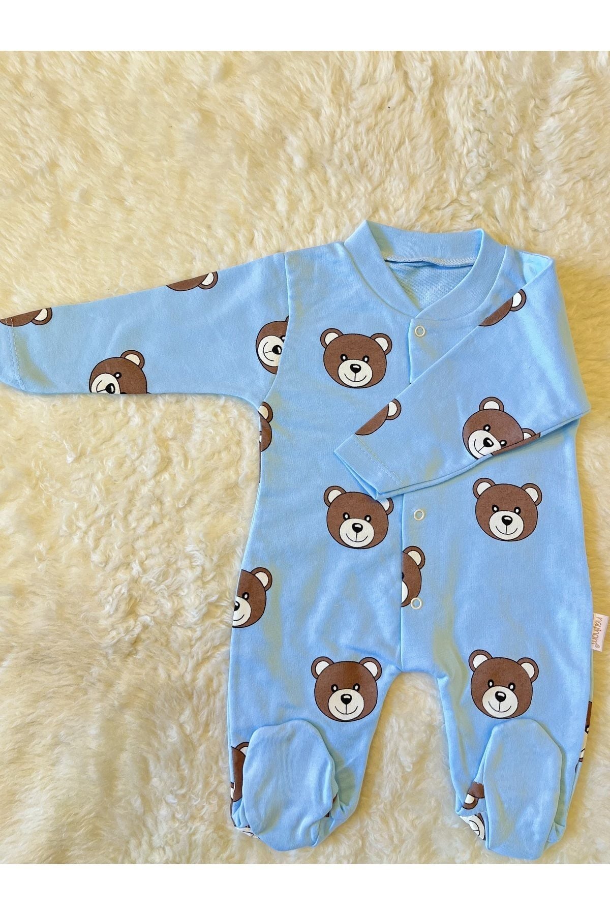 Yeşil Organik Kız Erkek Bebek Pamuk Kumaş Çıtçıtlı Tulum Maviayıcık - 3-6 Ay