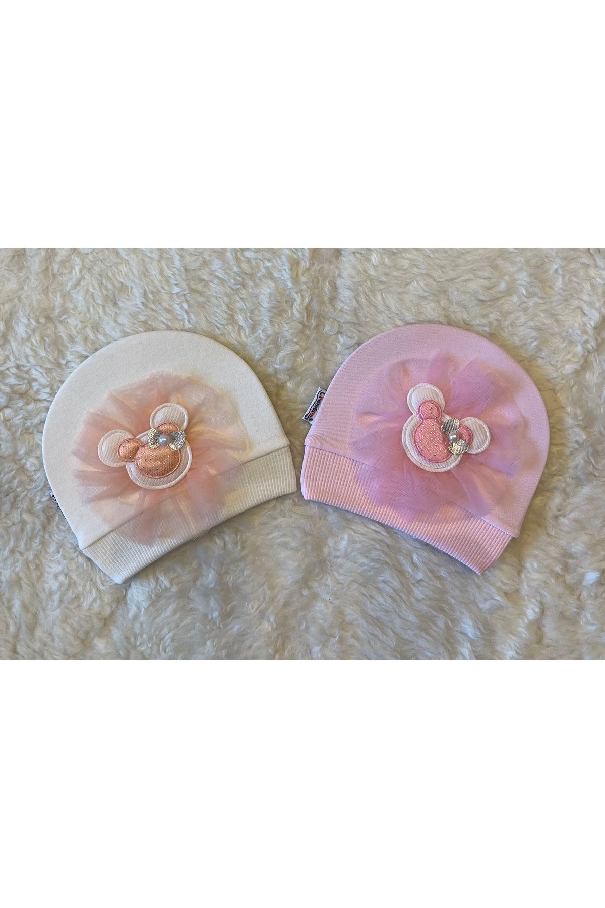 1-8 Yaşa Uyumlu Ayıcıklı Bebek Çocuk Yün Triko Şapka Bere 2’Lipembe-Beyaz - 0-1 Yaş