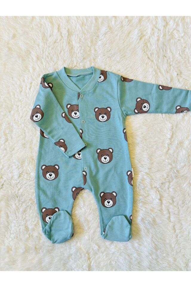 Yeşil Organik Kız Erkek Bebek Pamuk Kumaş Çıtçıtlı Tulum Yeşilayıcık - 3-6 Ay