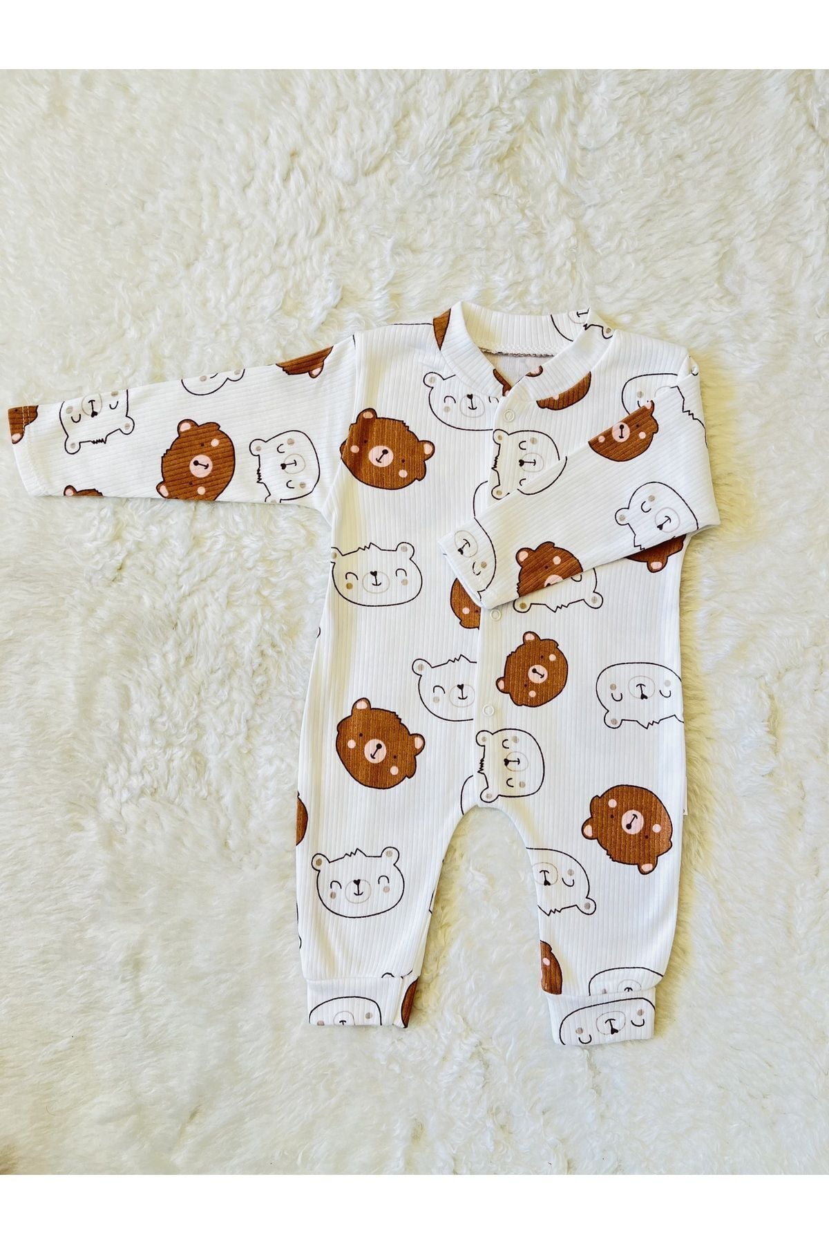Yeşil Organik Kız Erkek Bebek Pamuk Kumaş Çıtçıtlı Tulum Kahvefitilli - 6-9 Ay