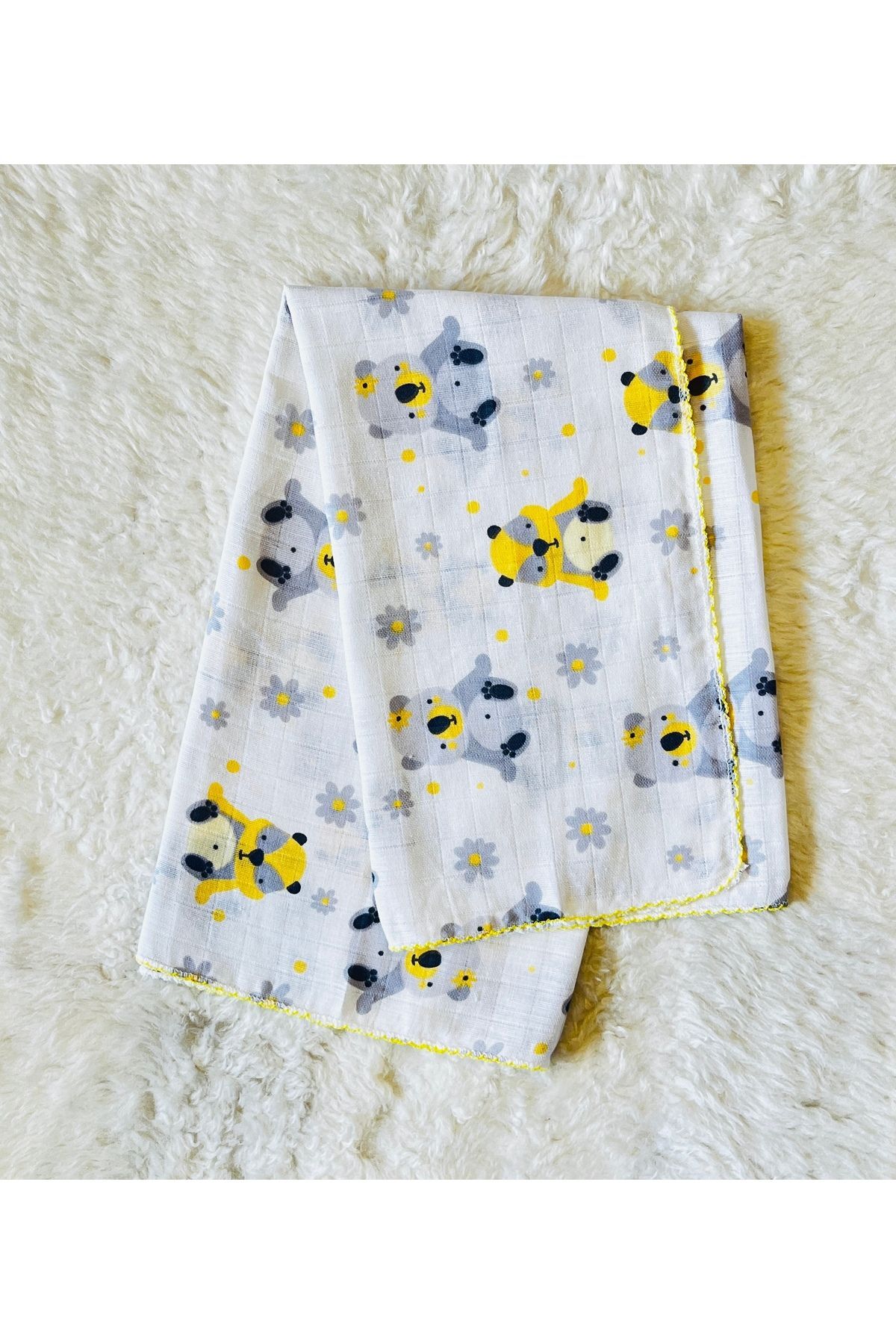 Kız Erkek Bebek Müslin Kundak Battaniye Sarı Panda