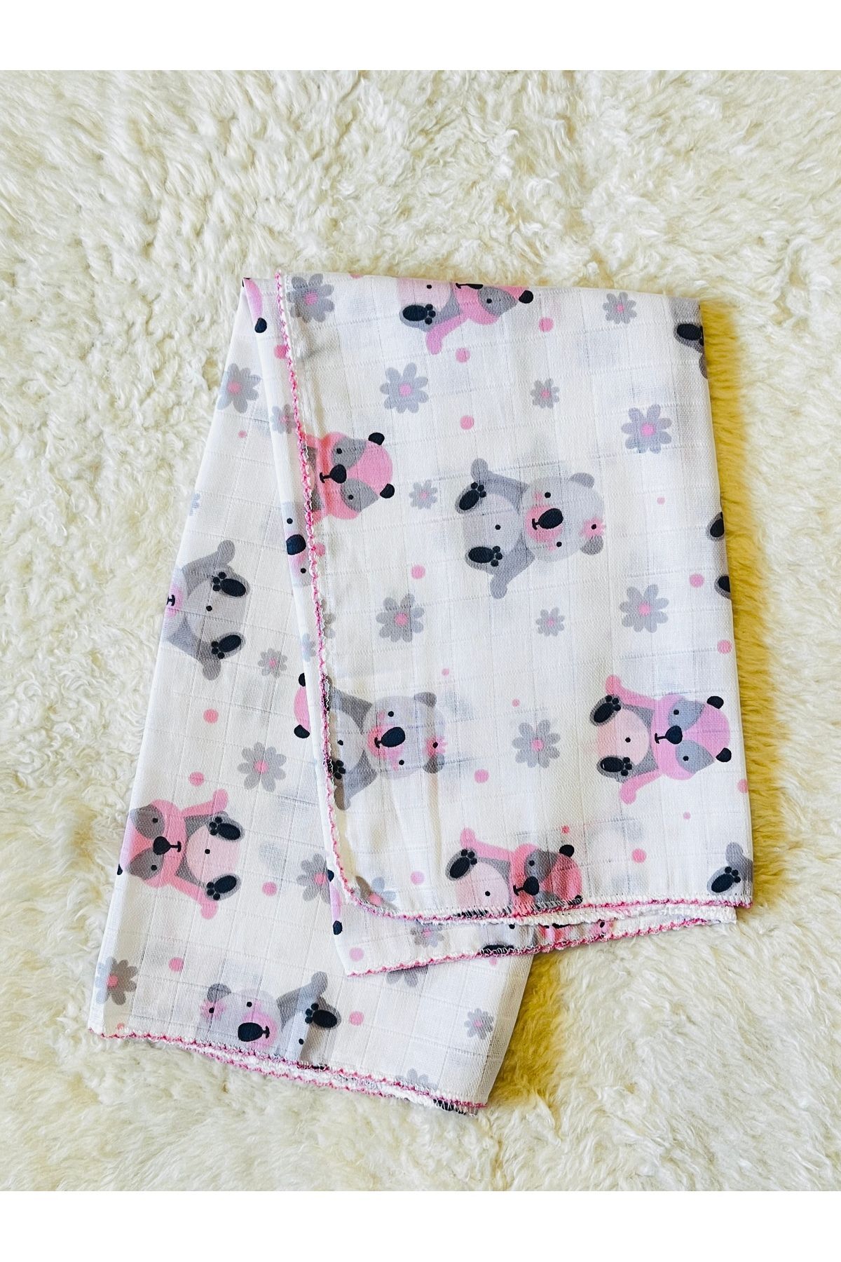 Kız Erkek Bebek Müslin Kundak Battaniye Pembe Panda