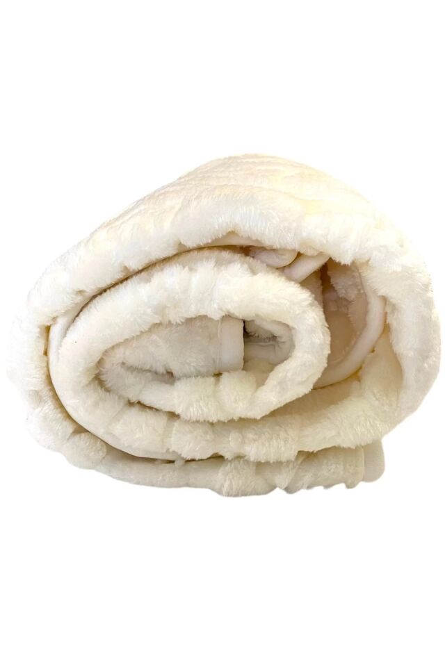 Kuzum Bebe Premium Kabartmalı Peluş Bebek Battaniyesi Krem Not. (MEVSİMLİK INCEDİR.) Krem - 100 X 120