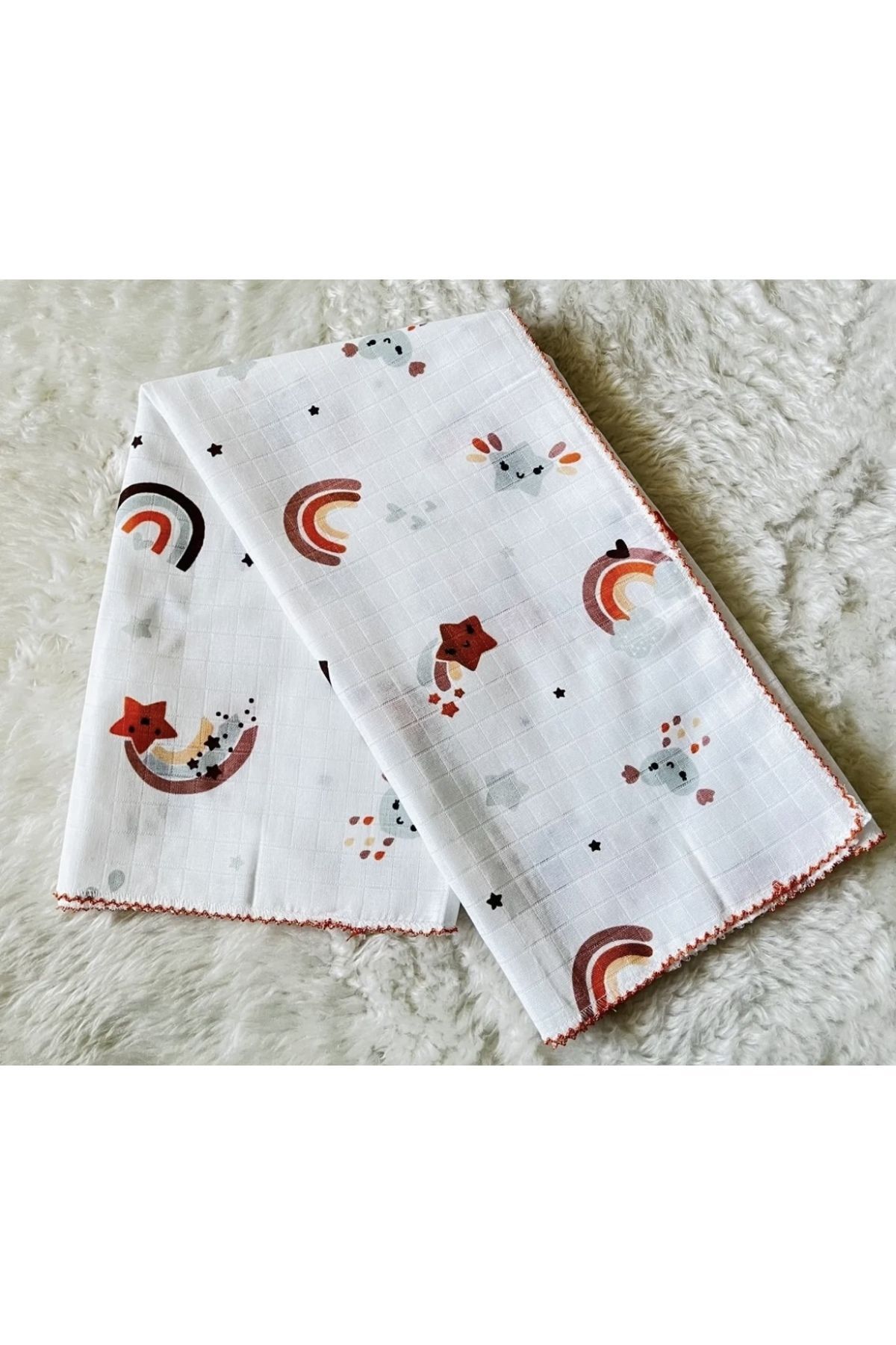Kız Erkek Bebek Müslin Kundak Battaniye Kahveligökkuşağı