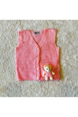Ekru Ponponlu Kurdeleli Kız Bebek Çocuk Triko Yelek Ayıcıklıpembe - 4-5 Yaş
