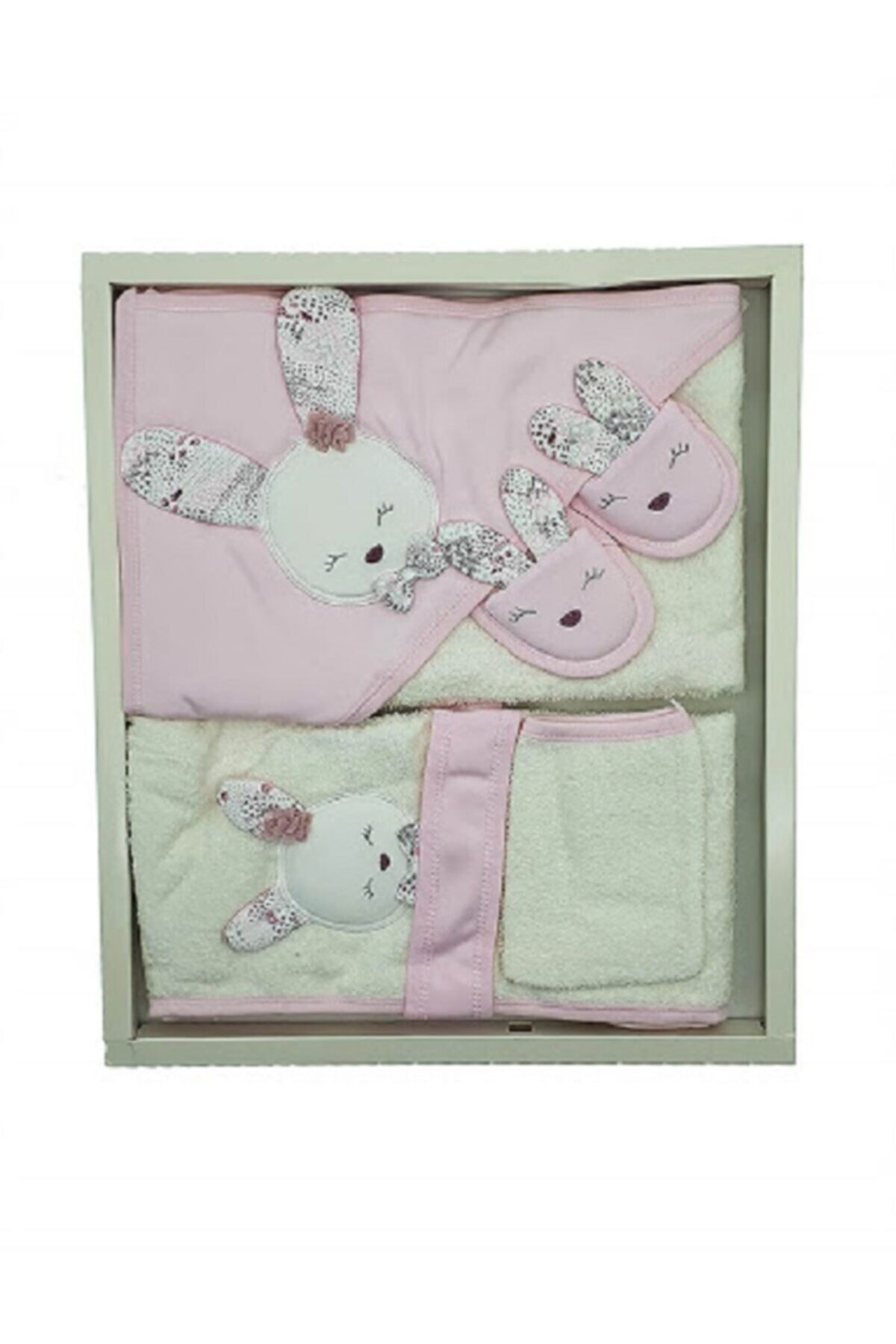 Kız Bebek Sevimli Tavşan Havlu Bornoz Takımı 826 Bebek Hediyesi Banyo Takımı Baby Gift-pembe