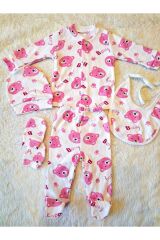 Pembe Baby Ayıcık Desenli 6 parça battaniyeli Yenidoğan Pamuk Takım Hastane Çıkışı Ekrumickey - 0-6 Ay