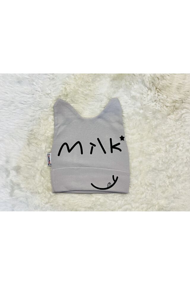 Beyaz Mickey Mouse Figürlü Kız Erkek Bebek Çocuk Penye Şapka Bere Milkgri - 0-1 Yaş