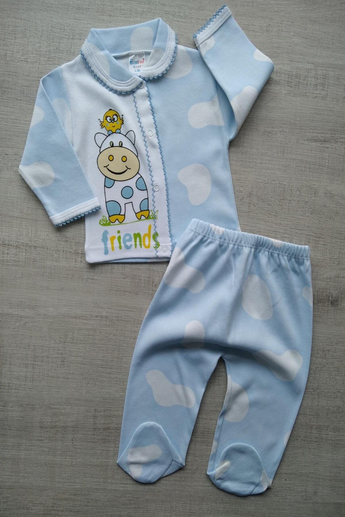 Möö Friends Önü Çıtçıtlı Erkek Bebek Takım Mavi - 0-3 Ay
