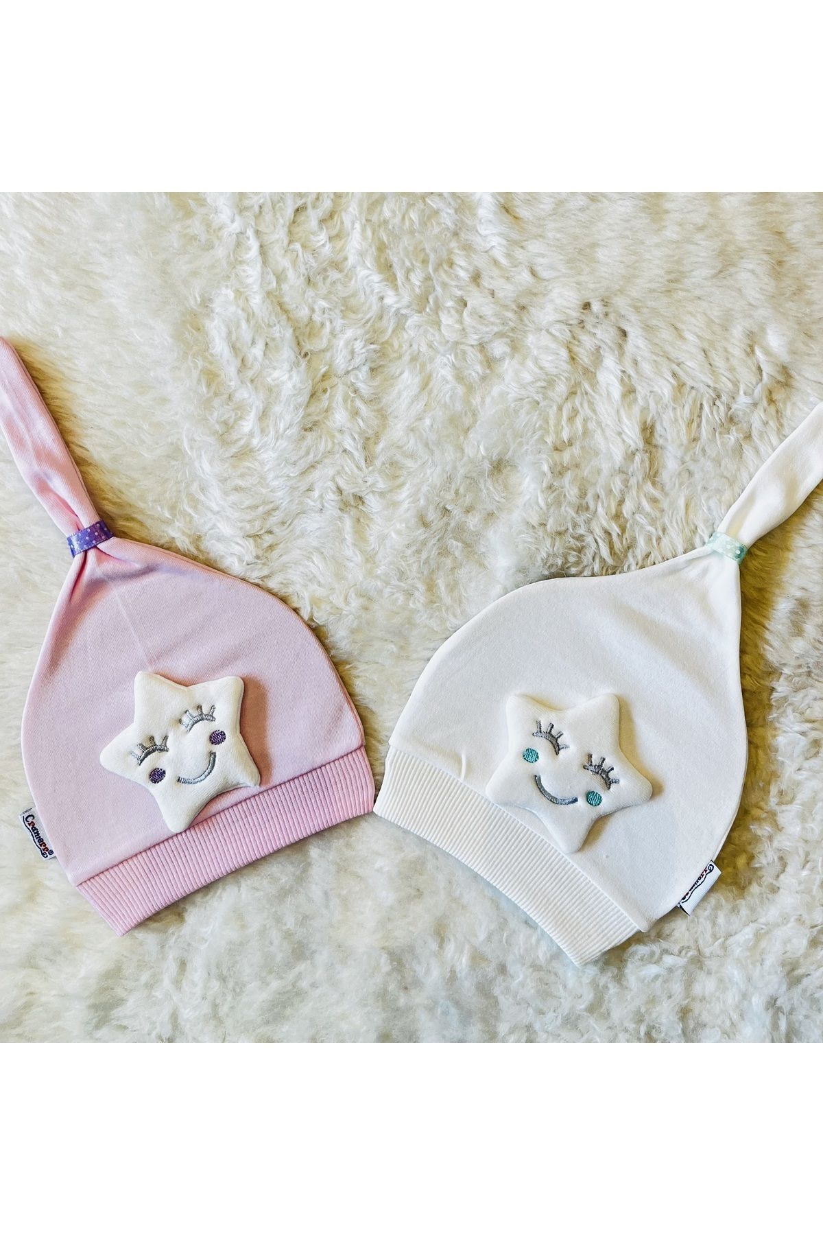 Siyah Mickey Mouse Figürlü Kız Erkek Bebek Çocuk Penye Şapka Bere Pembe-Beyazyıldız - 0-1 Yaş