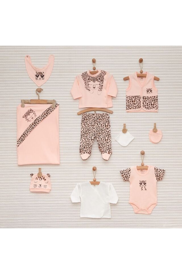 Kız Bebek Pembe Leoparlı Zıbın Seti Pembe - 0-3 Ay