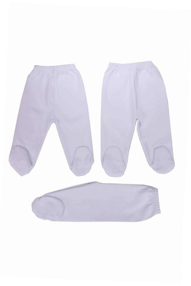 Bebek Beyaz Penye 3'lü Patikli Pijama Altı Beyaz - 0-3 Ay
