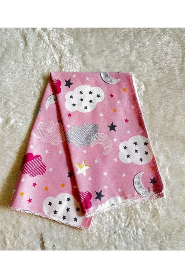 Pembe Bulut Desenli Pazen Kız Bebek Kundak Battaniye