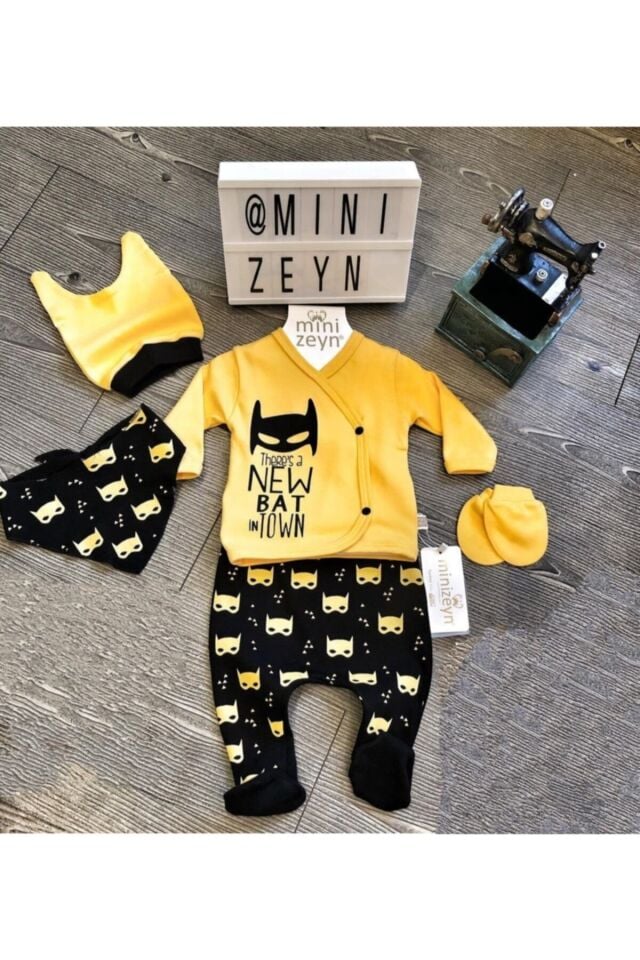 Minizeyn Batman Hastane Çıkısı 5'li Set Sari - 0-3 Ay