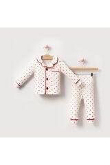 Kalp Baskılı Kız Bebek Pijama Takımı Beyaz/Kırmızıkalp - 6-9 Ay