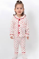 Kalp Baskılı Kız Bebek Pijama Takımı Beyaz/Kırmızıkalp - 6-9 Ay