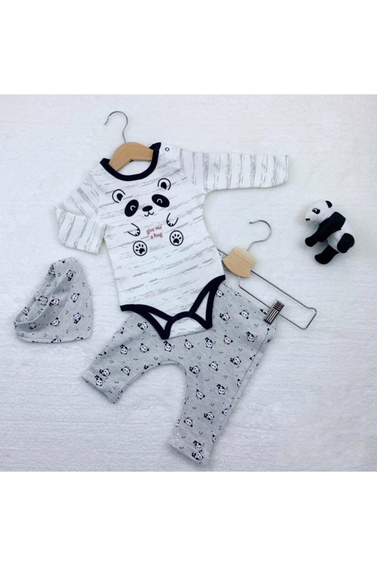 Panda 3'lü Takım Gri̇ - 0-3 Ay