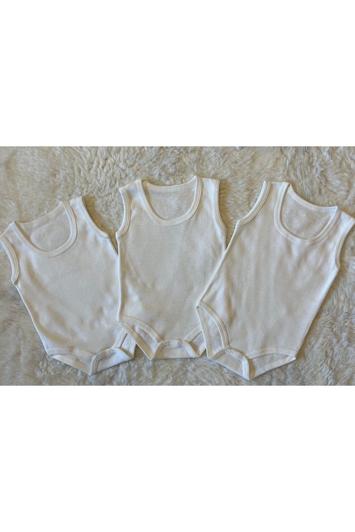 3 Adet Bedenli Organik Kumaş Pamuk Kız Erkek Bebek Çıtçıtlı Badi Zıbın Ekru - 2-4 Yaş