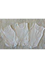 3 Adet Bedenli Organik Kumaş Pamuk Kız Erkek Bebek Çıtçıtlı Badi Zıbın Ekru - 2-4 Yaş