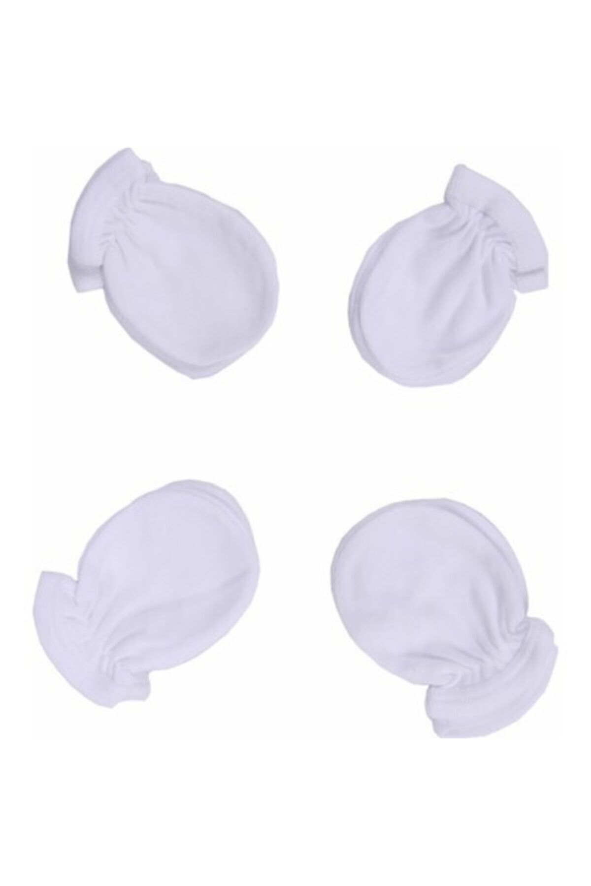 Unisex Bebek Beyaz Düz Eldiven 4'lü Beyaz - 0-3 Ay