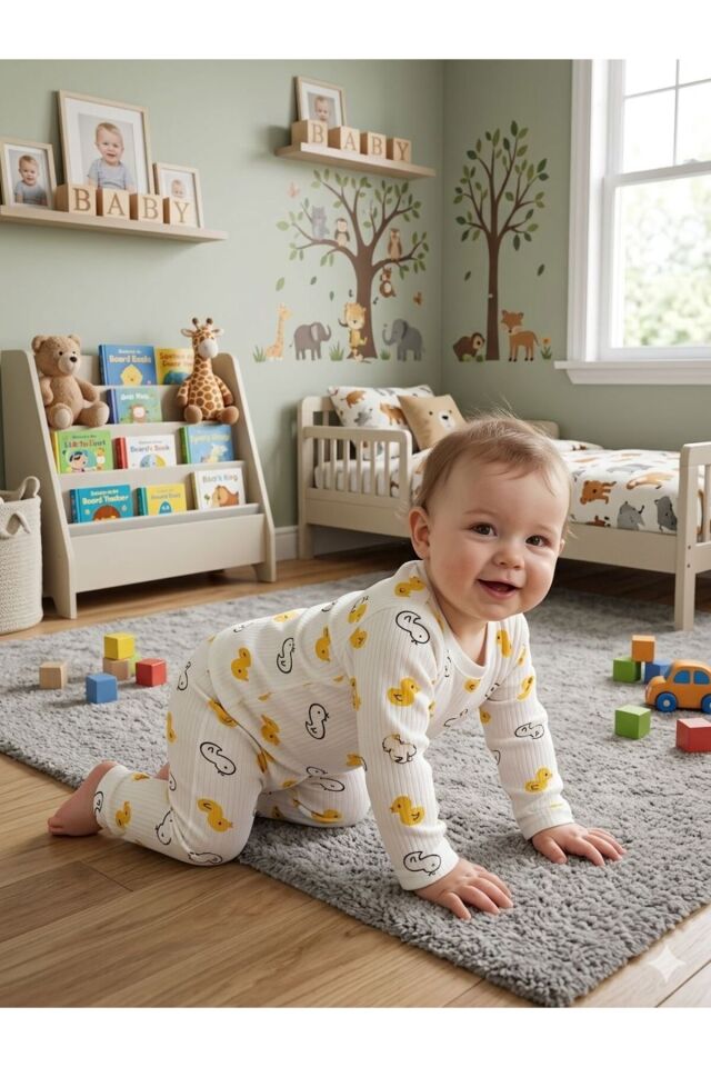 %100 Pamuklu Desenli Milano Bebek ve Çocuk Pijama Takımı Not:Bir beden büyük tercih ediniz. Beyazcivciv - 2 Yaş