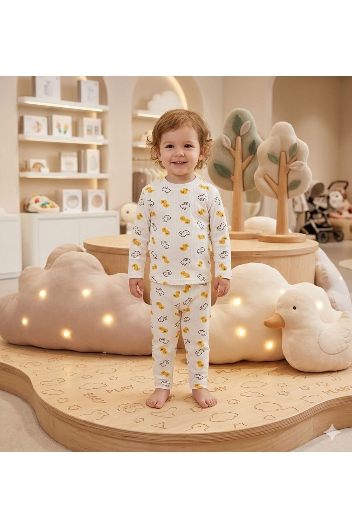 %100 Pamuklu Desenli Milano Bebek ve Çocuk Pijama Takımı Not:Bir beden büyük tercih ediniz. Beyazcivciv - 2 Yaş