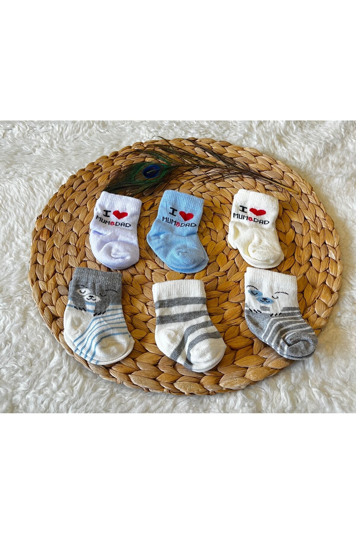 3’lü Yenidoğan Organik Kız Erkek Bebek Çorap Altılı Mum&Dad Ve Gri Çizgili - Yeni Doğan