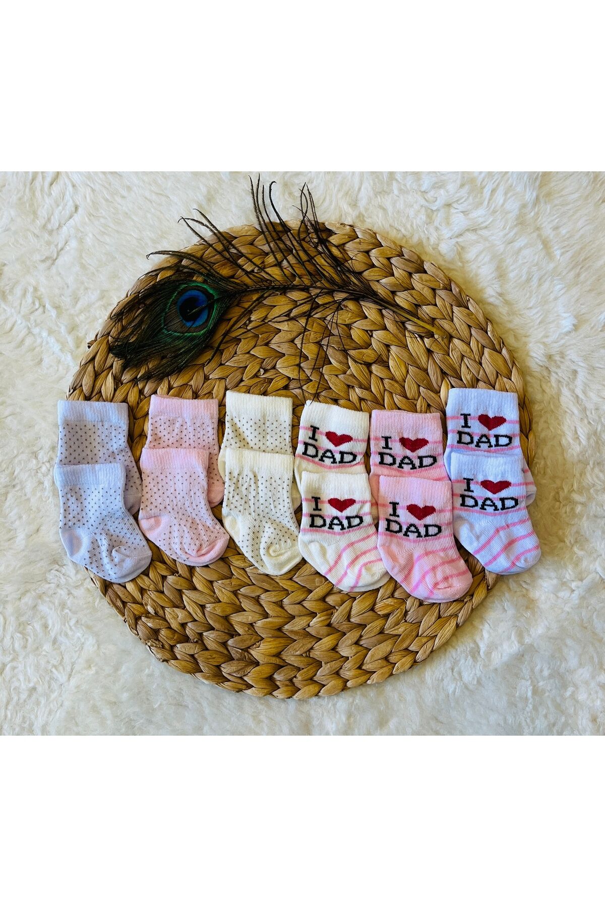 3’lü Yenidoğan Organik Kız Erkek Bebek Çorap Nokta+ Dad - Yeni Doğan