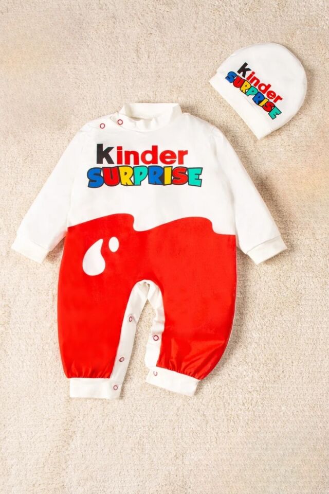 Sürpriz Yumurta ikili Bebek Takım Kinder Tulum Beyaz - 3-6 Ay