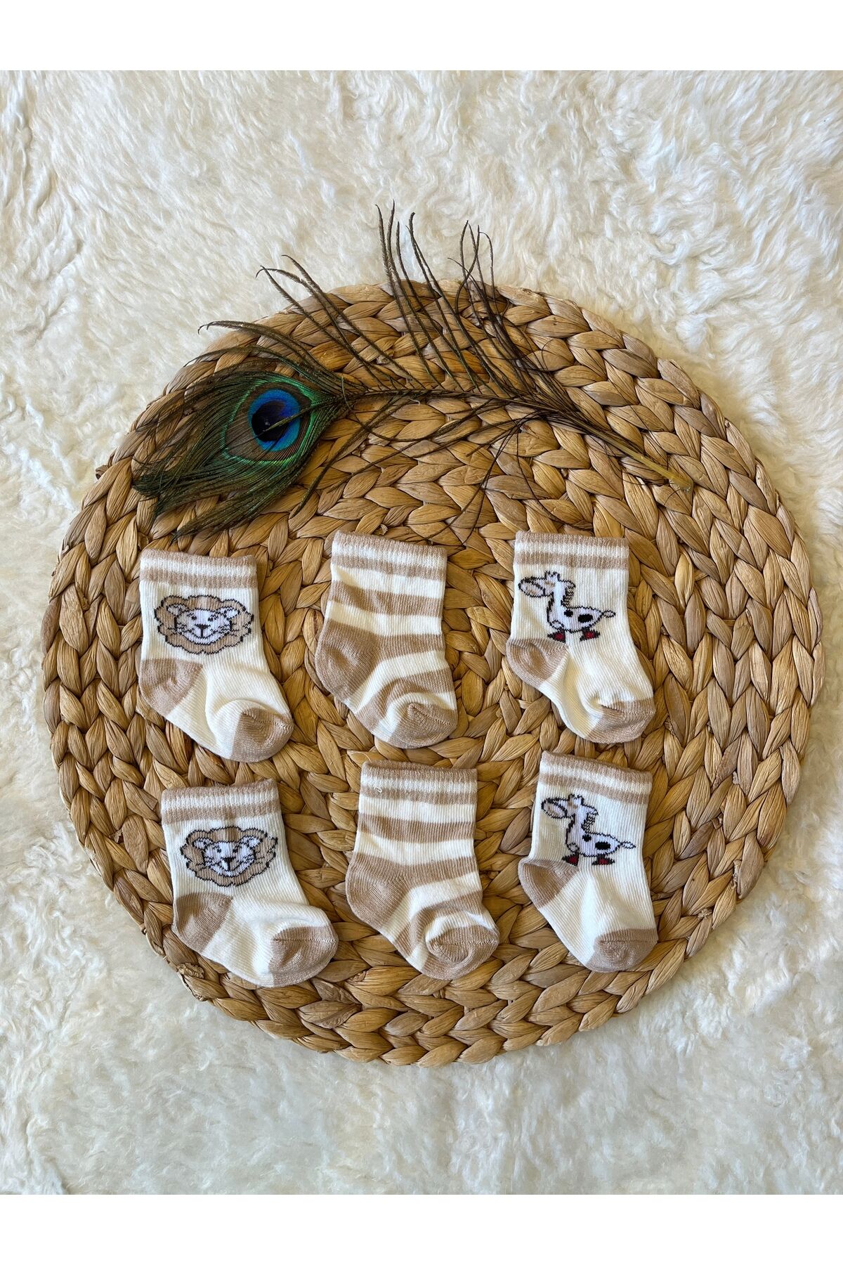 3’lü Yenidoğan Organik Kız Erkek Bebek Çorap Animal - Yeni Doğan