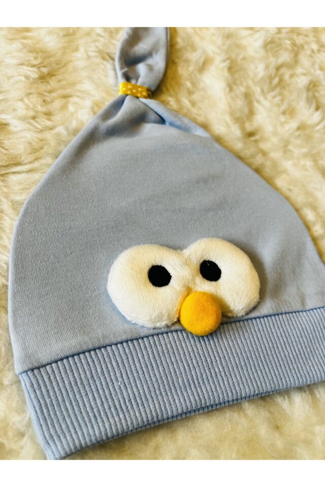 Siyah-Mavi 2’li Aslan Figürlü Kız Erkek Bebek Çocuk Penye Şapka Bere Mavi-Beyaz - 0-1 Yaş