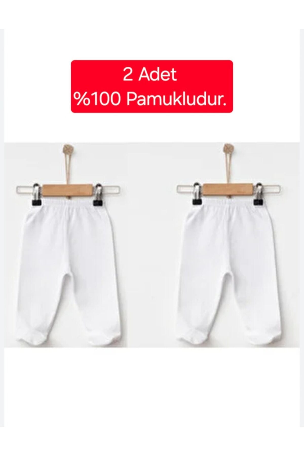 Organik Patikli Unisex Bebek Tek Alt 2'li Set Beyaz - 3-6 Ay