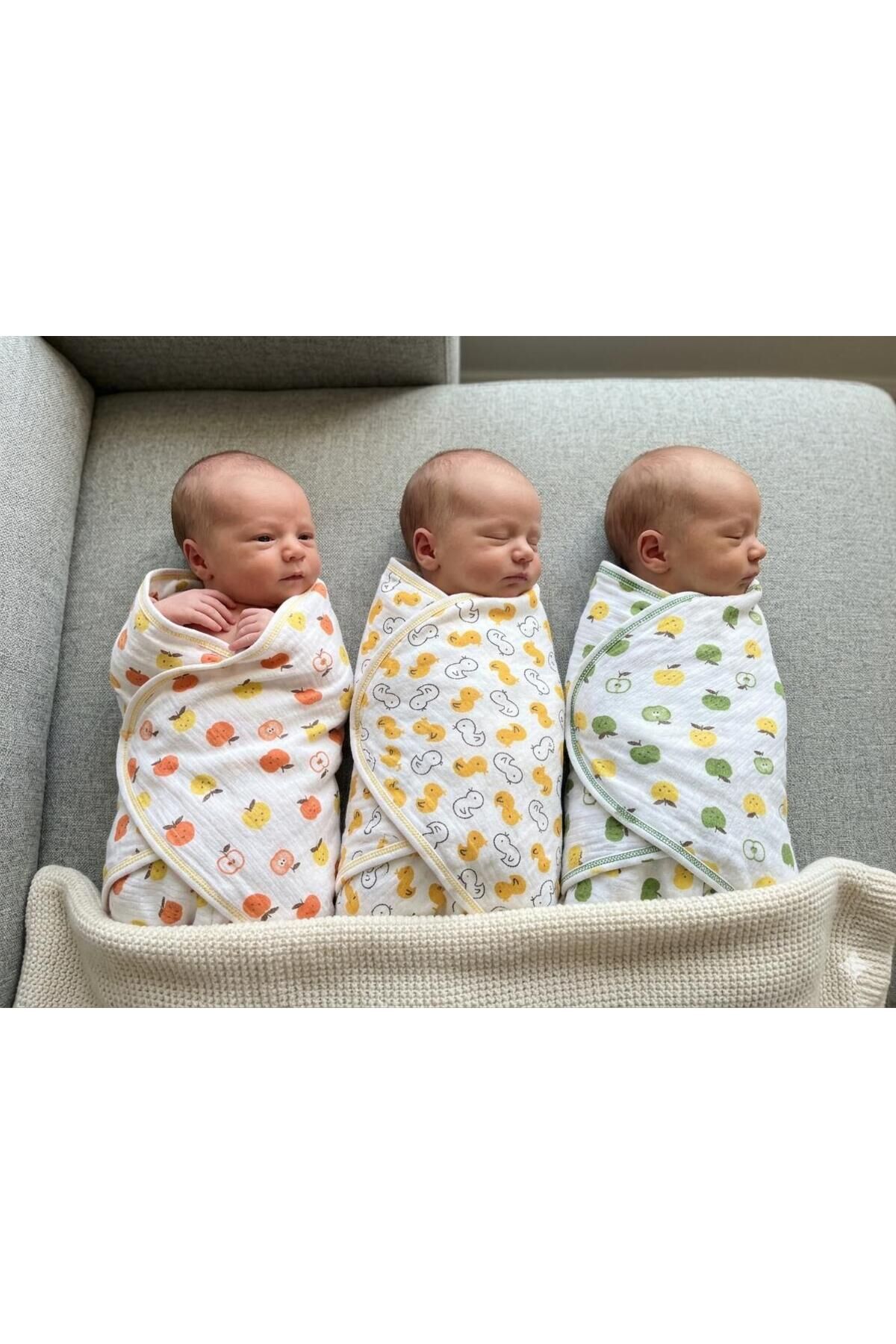 Mavi baby fitilli kumaş organik bebek kundak battaniyesi 3Lü Karışık Renk Kalpli