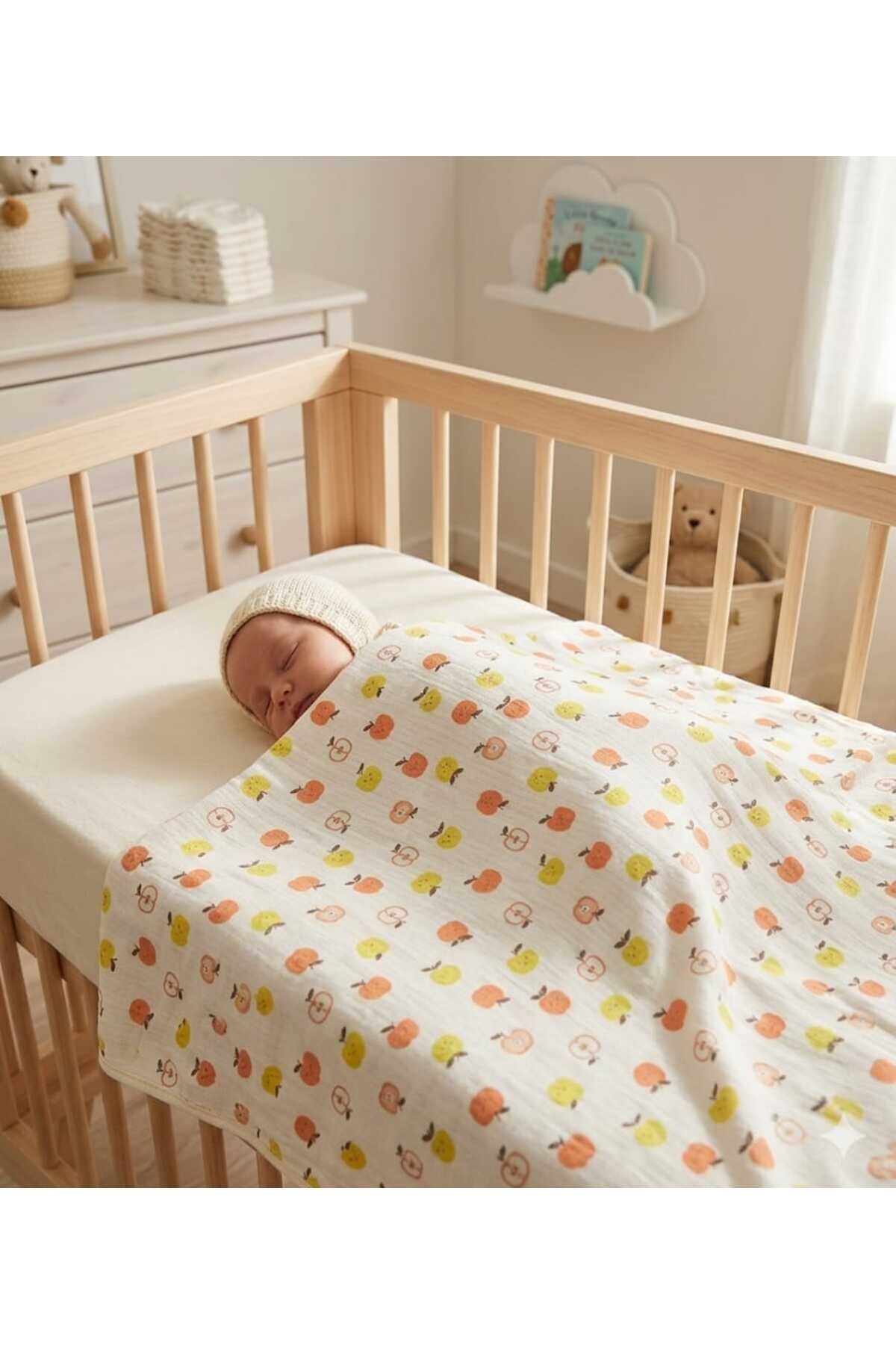 Mavi baby fitilli kumaş organik bebek kundak battaniyesi Ekru