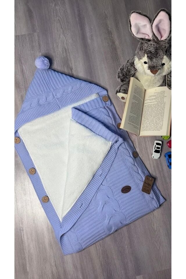 Triko bebek battaniye ve içi Well softluy yumuşacık kundak Not: Candan düğmeli kademe ayarlıdır Mavi